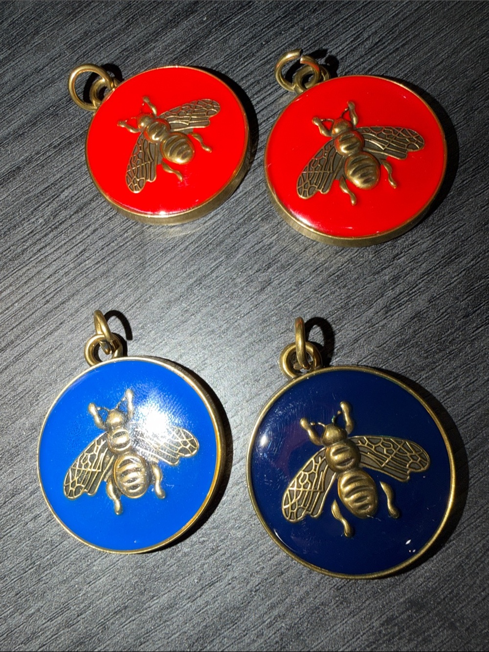 GUCCI Enamel Bee Pendant Charms - Red & Blue